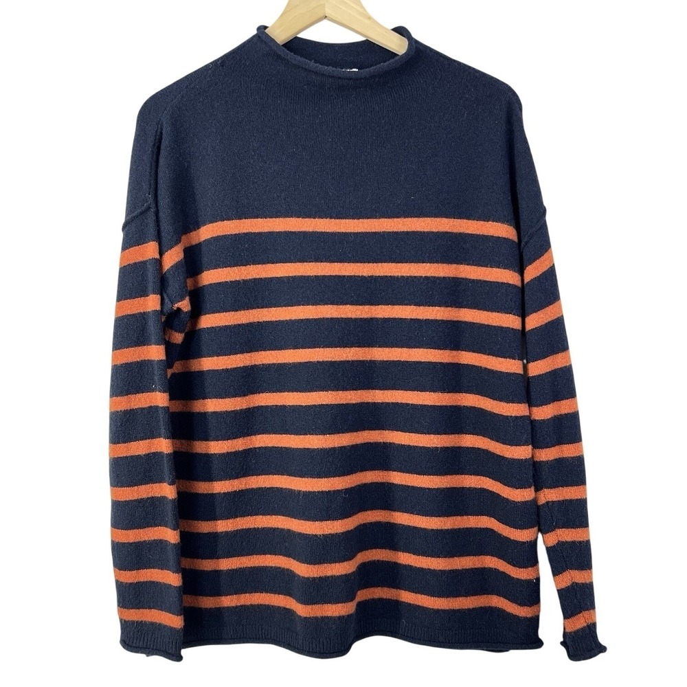 Madewell Womens Striped Mock Neck Sweater‎ Navy Orange Merino Wool Alpaca Small
